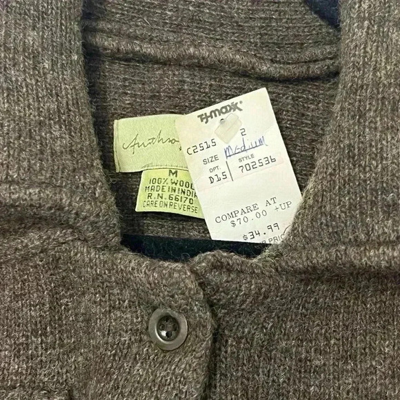 Anthropologie Jacket Women's Medium Brown Knit Wool NWT Cross Cropped Boho - Picture 4 of 6